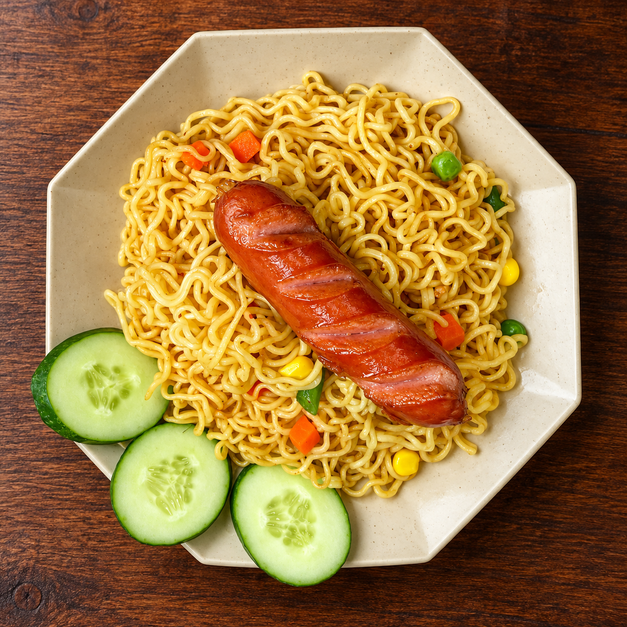 Mì trộn xúc xích