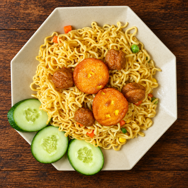 Mì trộn bò viên phô mai